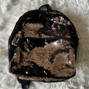 Sequin Black and Gold/Brown Mini Backpack